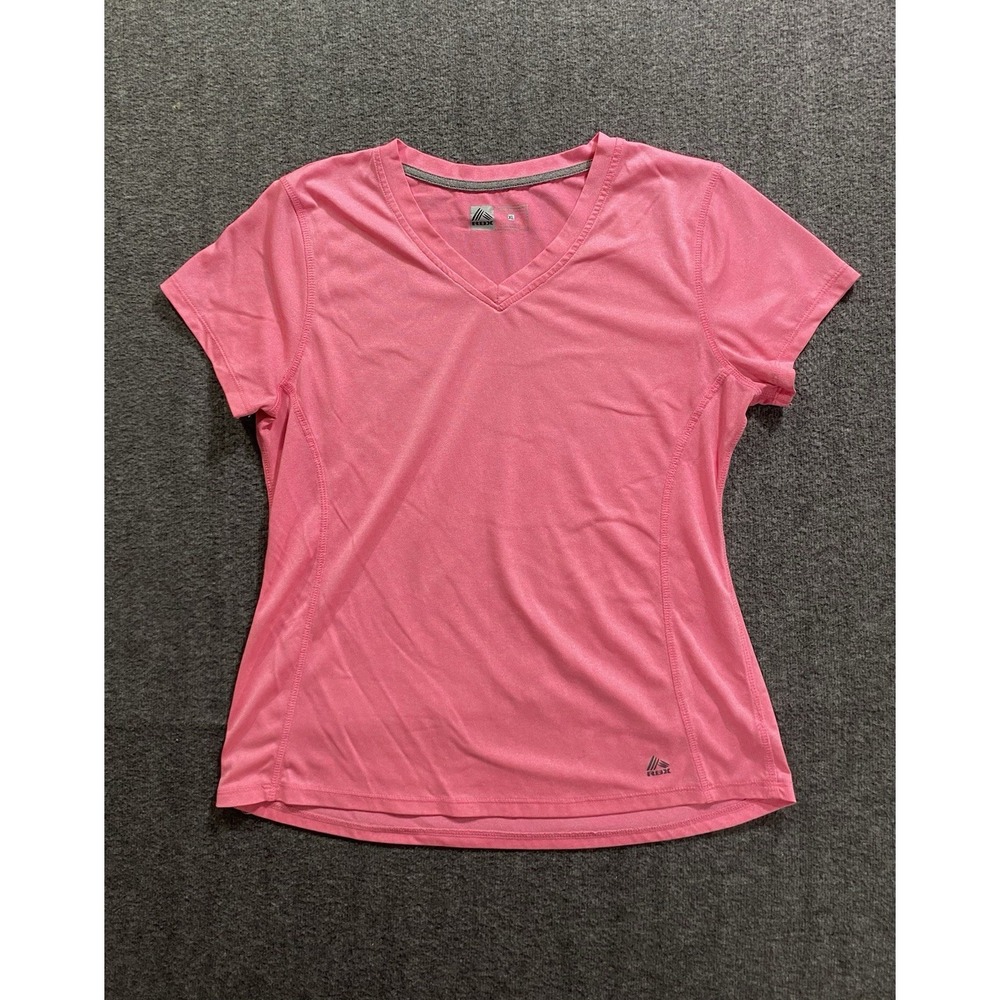 RBX Women Workout T Shirt Pink Heather V Neck Athletic Performance L